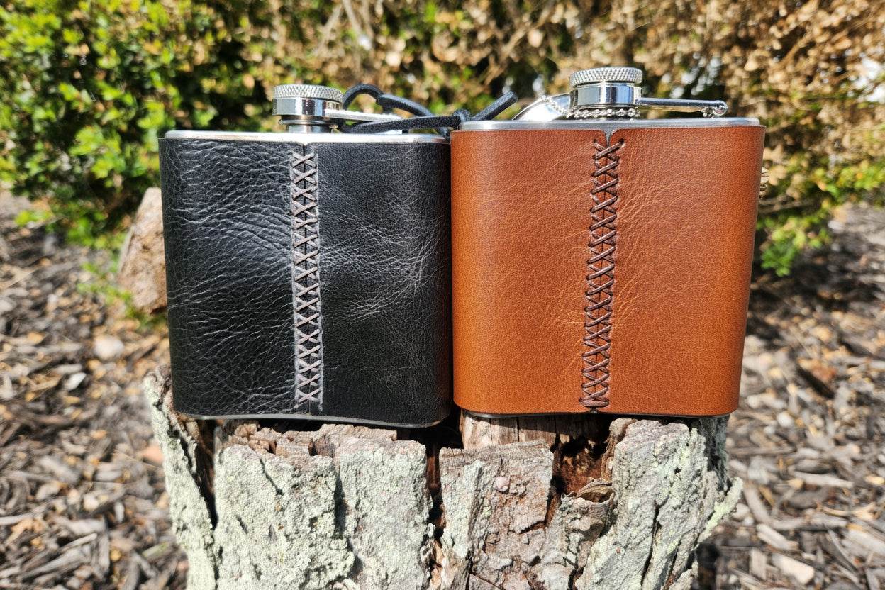 Compass Rose Leather wrapped Flask