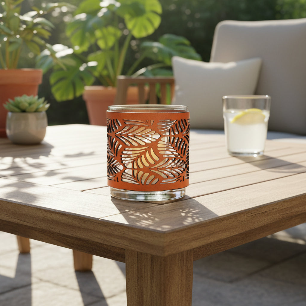 Fern Leafs Leather & Glass Candle set