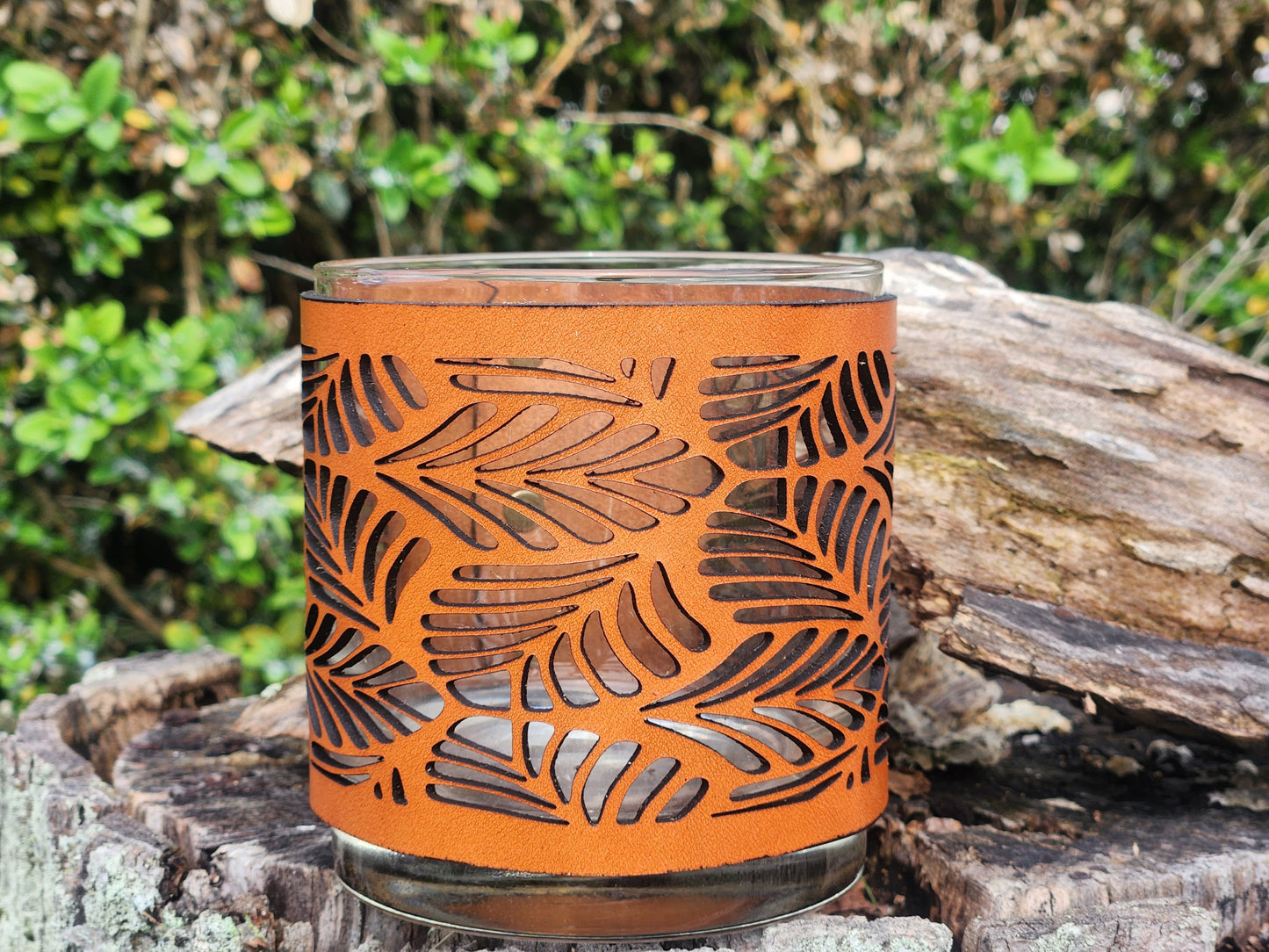 Fern Leafs Leather & Glass Candle set