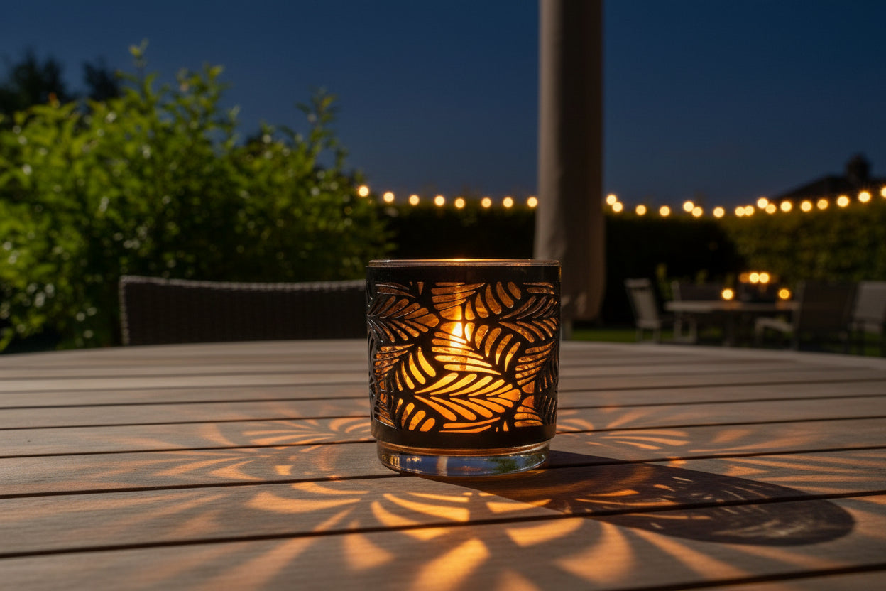 Fern Leafs Leather & Glass Candle set