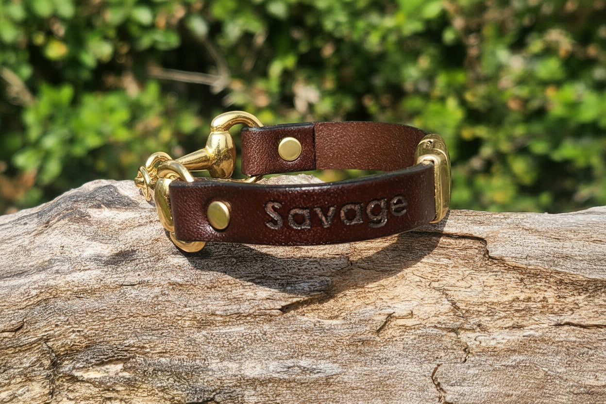 Snaffle Bit leather bracelet - Personalization option Equestrian leather jewelry