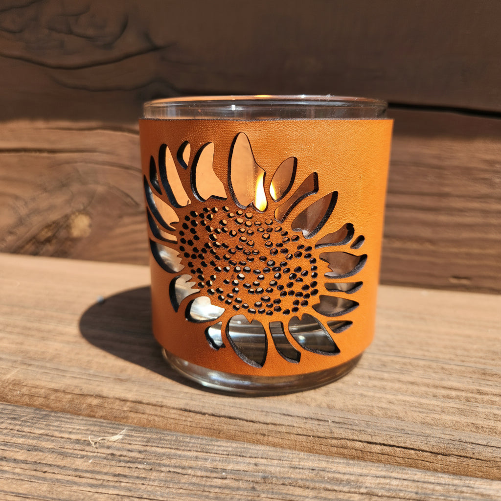 Sunflower Leather & Glass Candle set