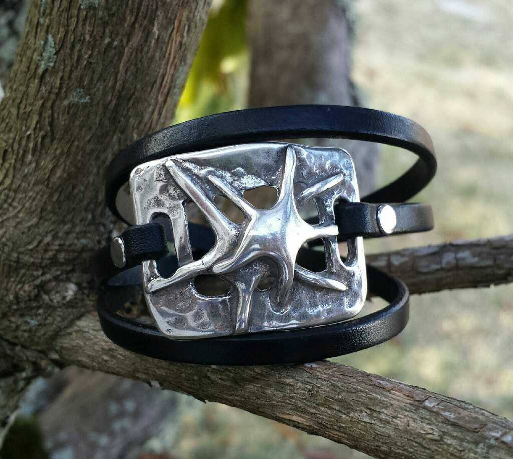 Star fish Leather Wrap Bracelet - Coastal jewelry