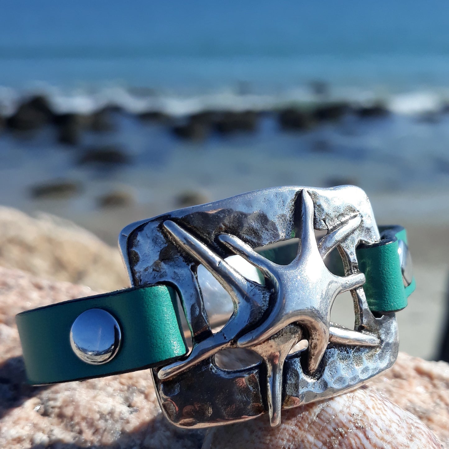 Star fish Leather Bracelet - Nautical bracelet