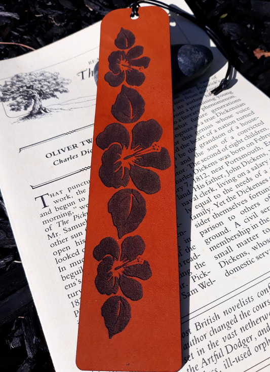 Hawaiian Hibiscus Flower Leather Bookmark