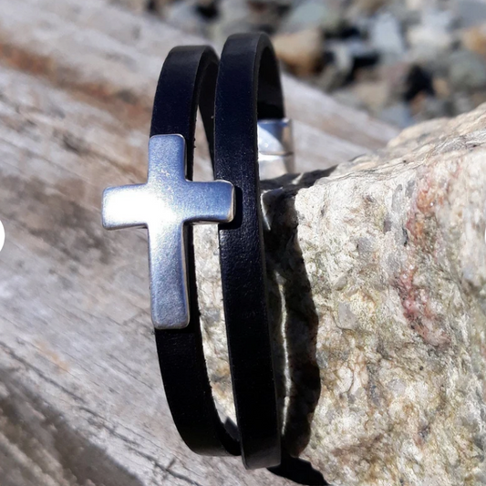 Small Cross Leather Double wrap bracelet