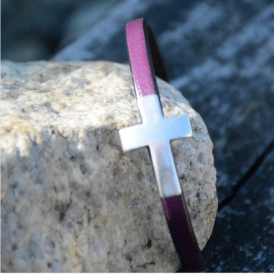 Small Cross Leather Wrap Bracelet