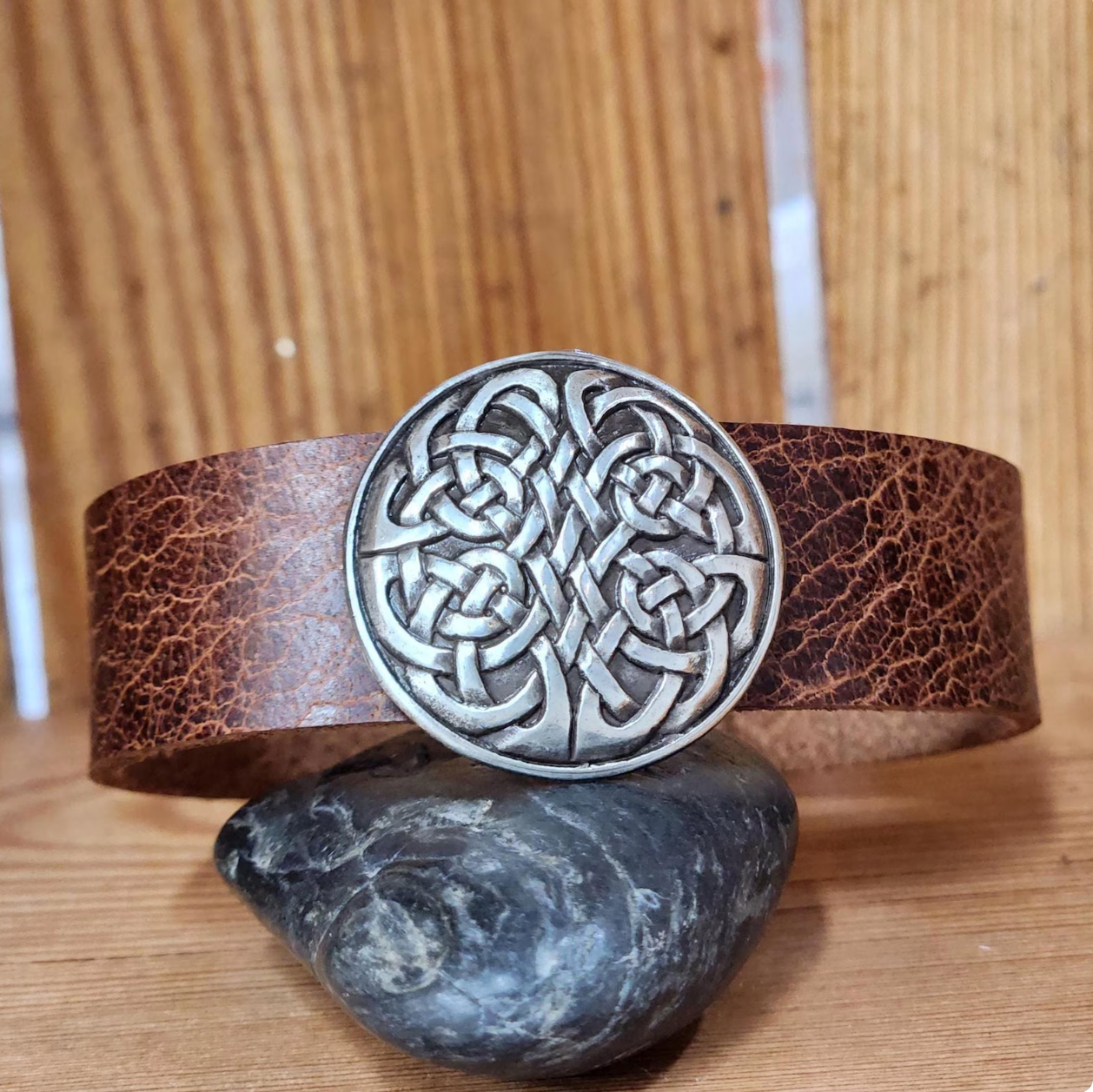 Celtic Knot Leather Bracelet - Bison or cowhide leather cuff