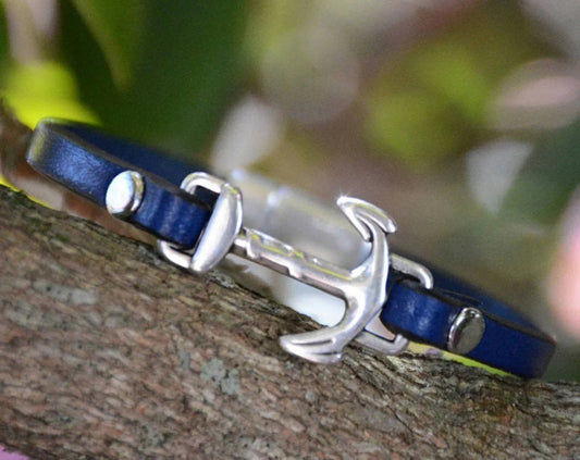 Anchor Leather Bracelet - Nautical bracelet