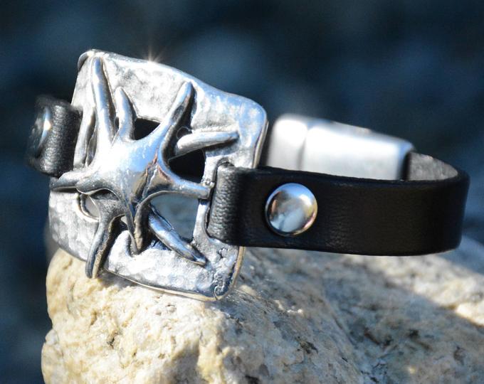 Star fish Leather Bracelet - Nautical bracelet